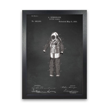 Diving Armor Patent Art Print by Jason Stanley Black Grain