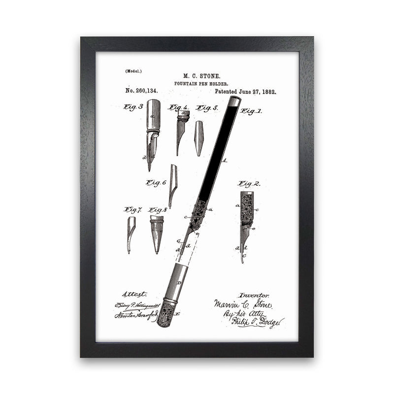 Fountain Pen Patent Art Print by Jason Stanley Black Grain