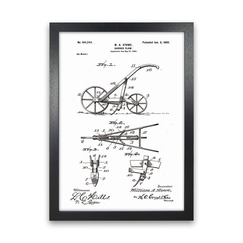 Garden Plow Patent Art Print by Jason Stanley Black Grain