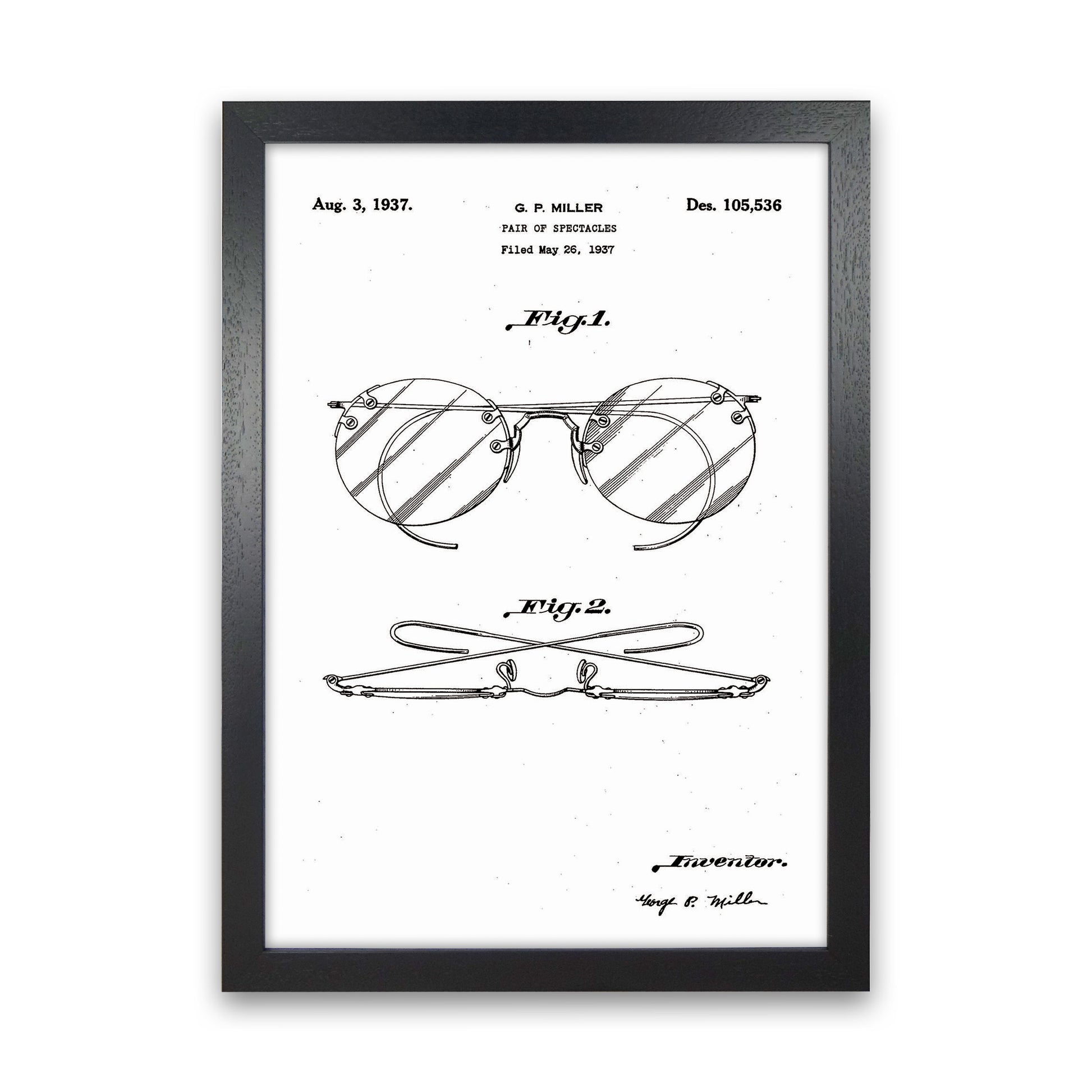 Spectacles Patent Art Print by Jason Stanley Black Grain