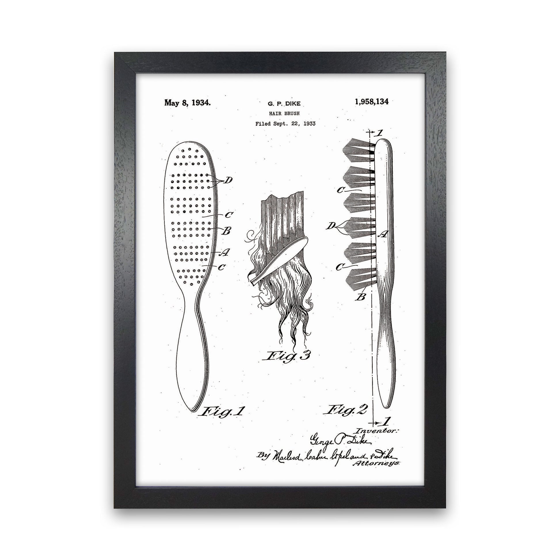 Hair Brush Patent Art Print by Jason Stanley Black Grain