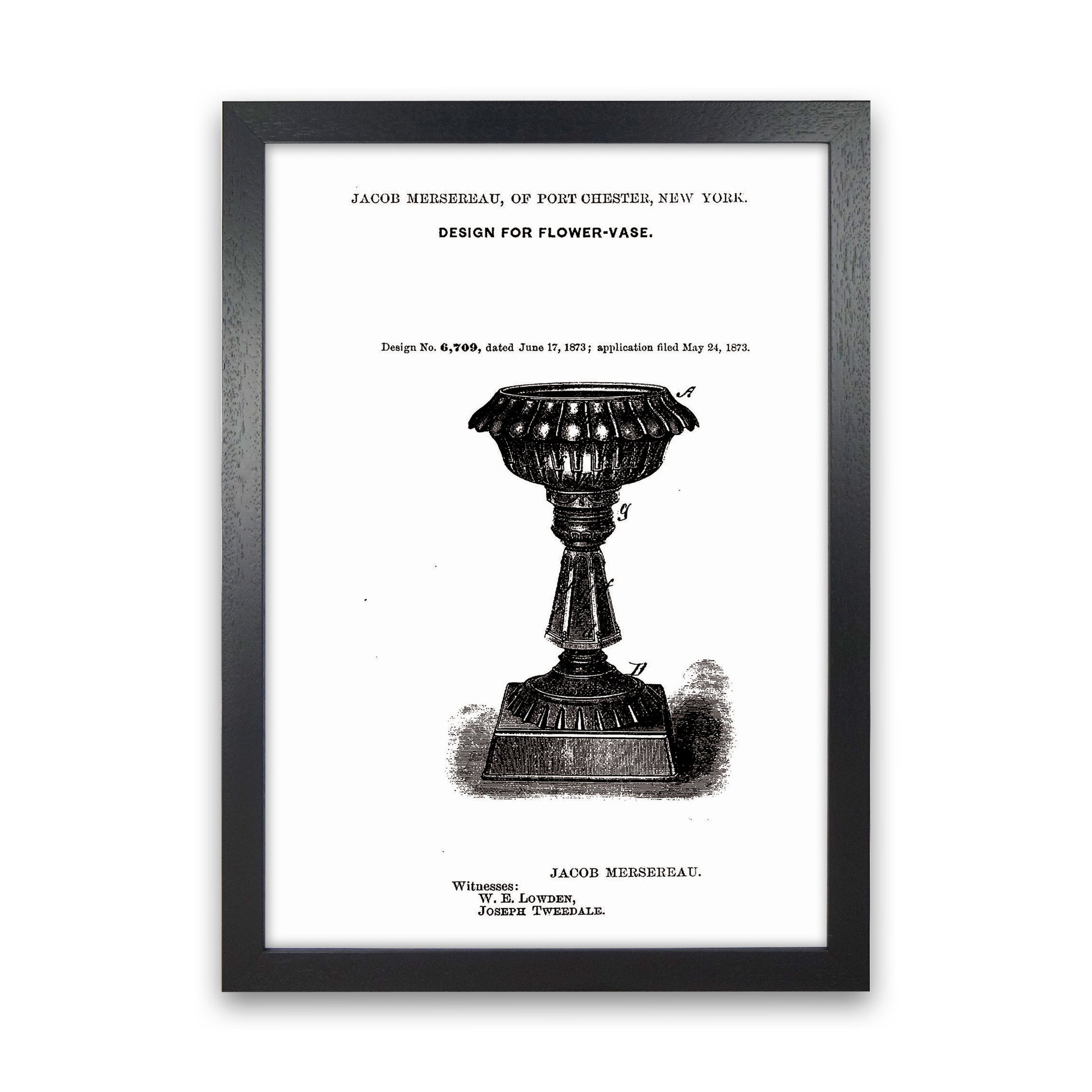 Flower Vase Patent Art Print by Jason Stanley Black Grain