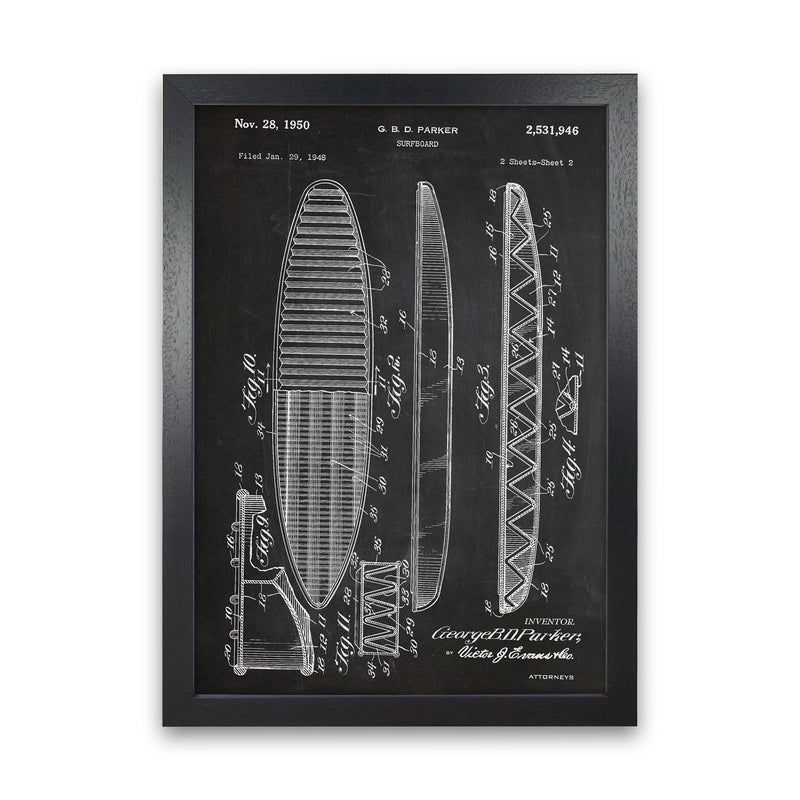 Surfboard Patent Art Print by Jason Stanley Black Grain