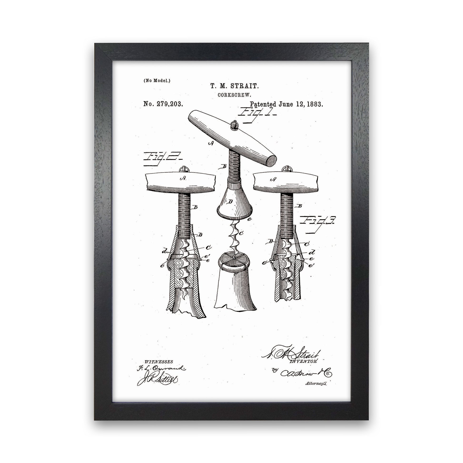 Corkscrew Patent Art Print by Jason Stanley Black Grain