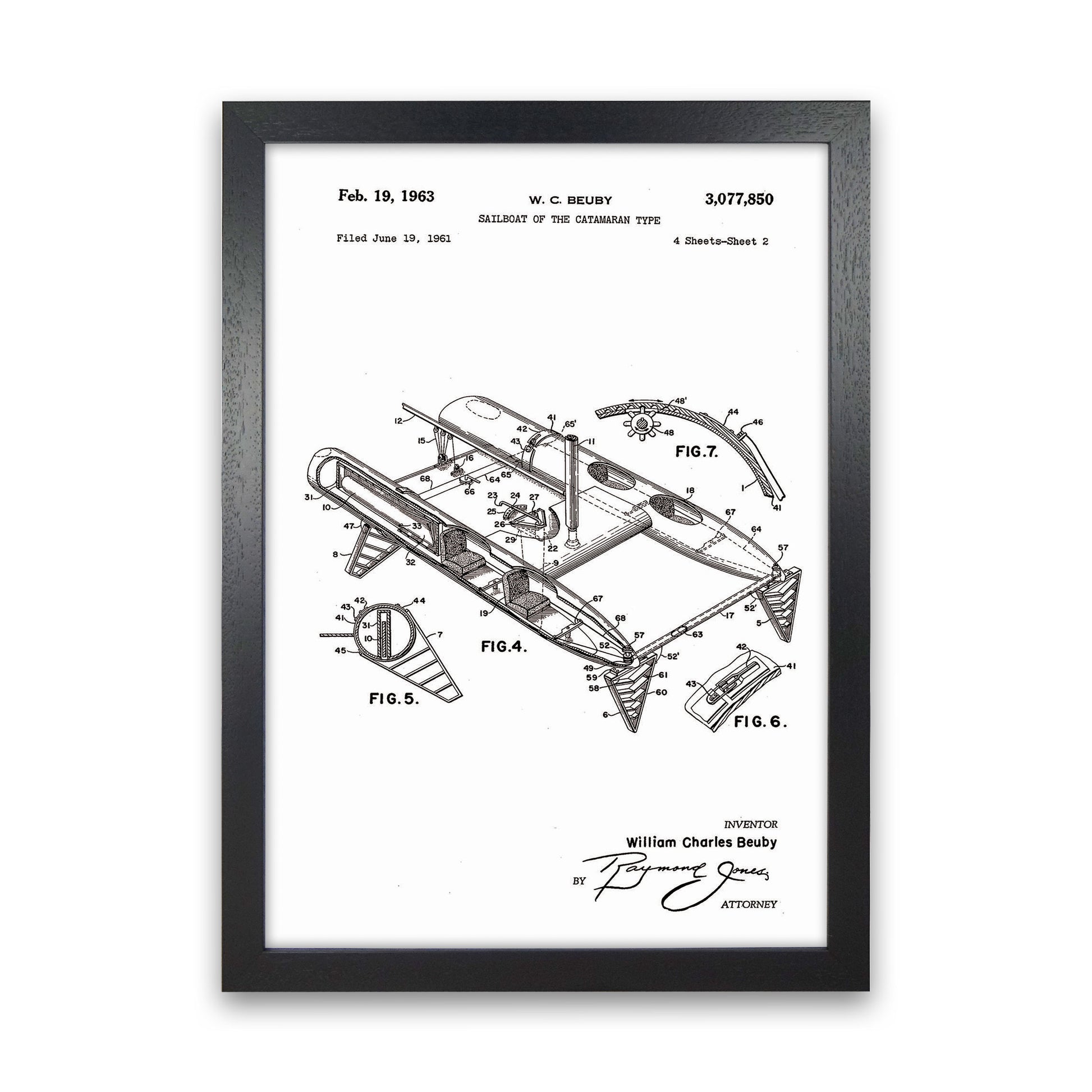 Catamaran Patent Art Print by Jason Stanley Black Grain