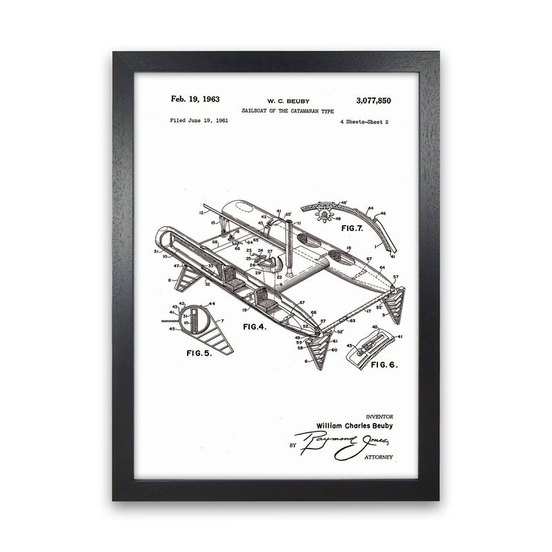Catamaran Patent Art Print by Jason Stanley Black Grain