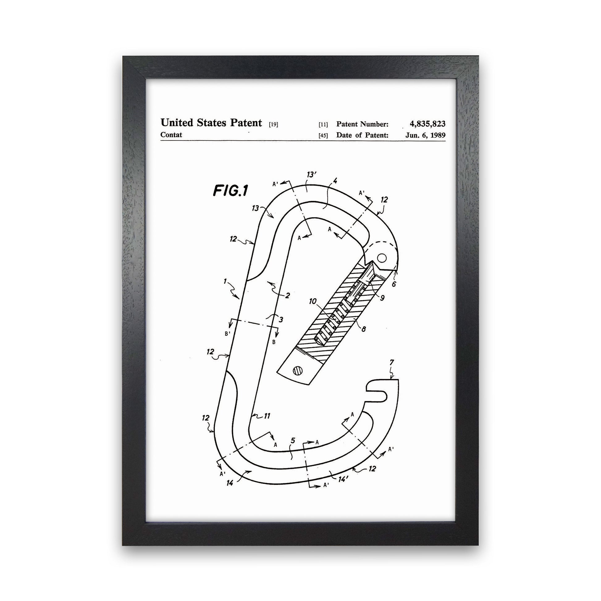 Caribiner Patent Art Print by Jason Stanley Black Grain