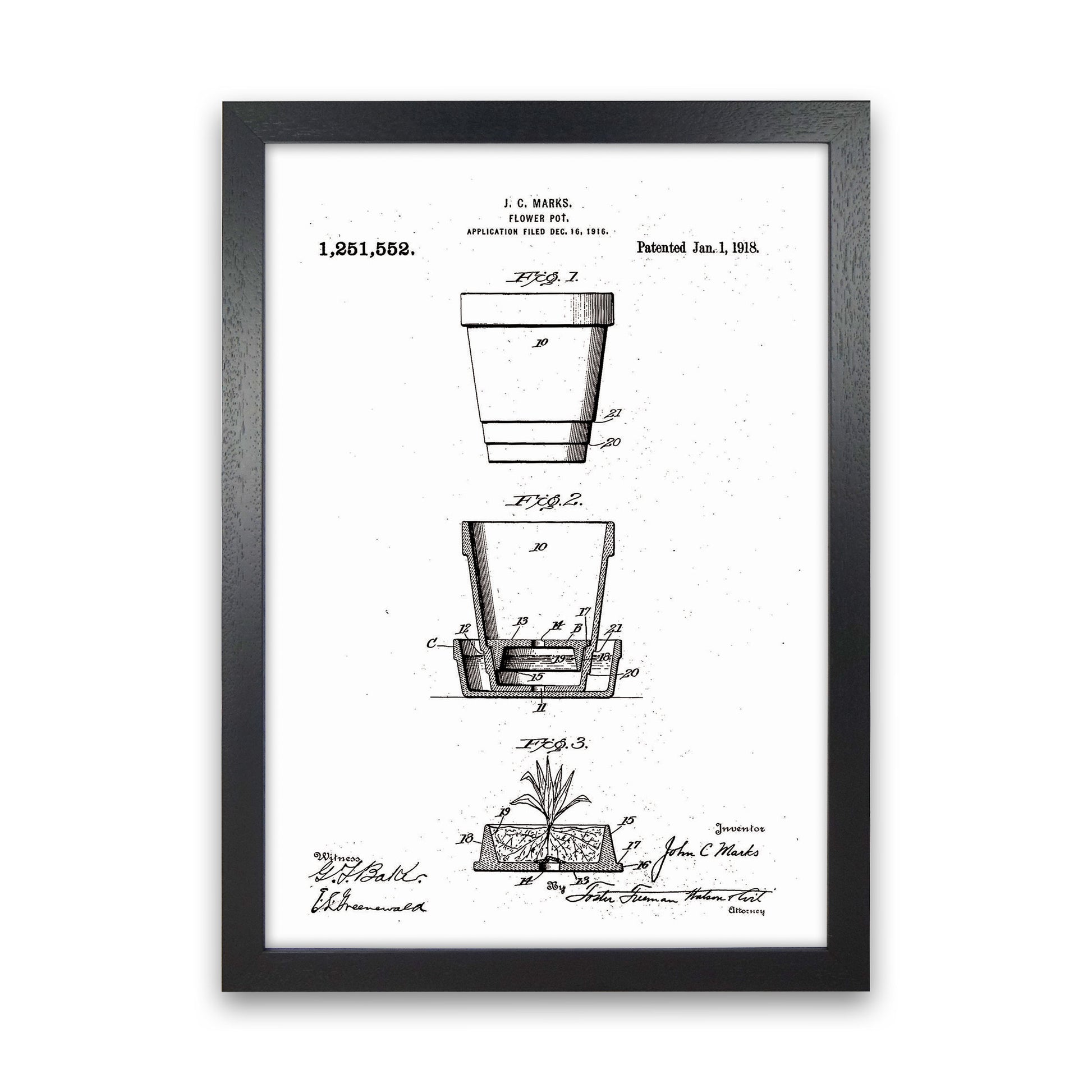 Flower Pot Patent Art Print by Jason Stanley Black Grain
