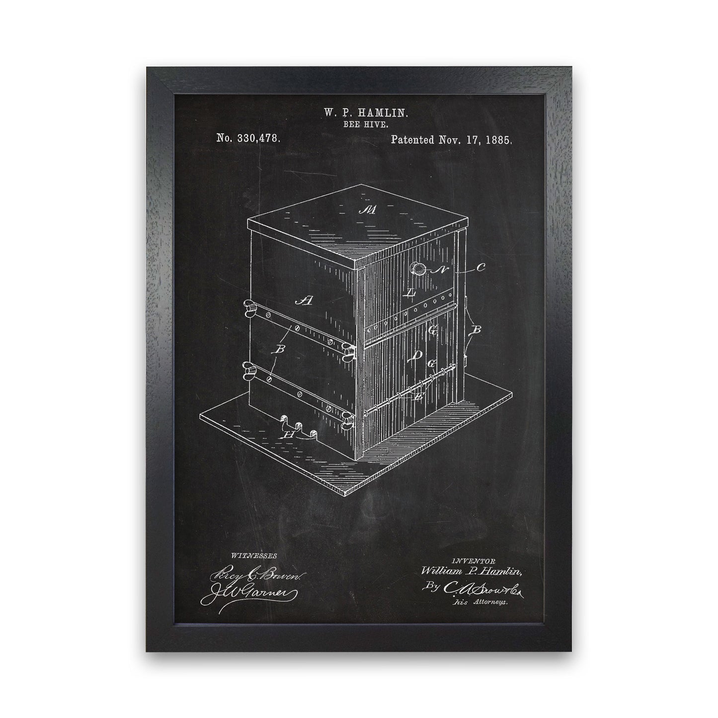 Bee Hive Patent Art Print by Jason Stanley Black Grain