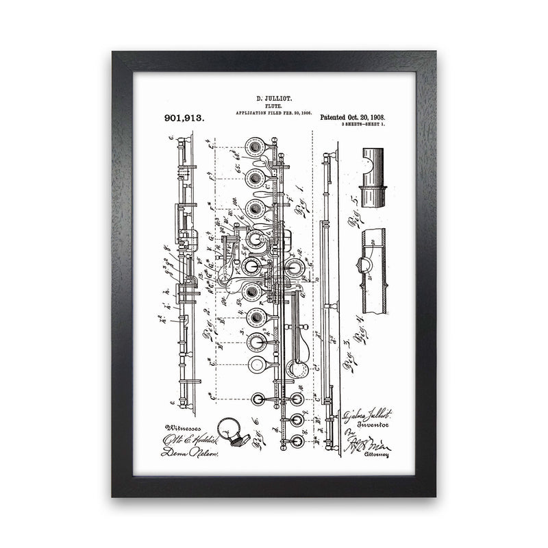 Flute Patent Art Print by Jason Stanley Black Grain