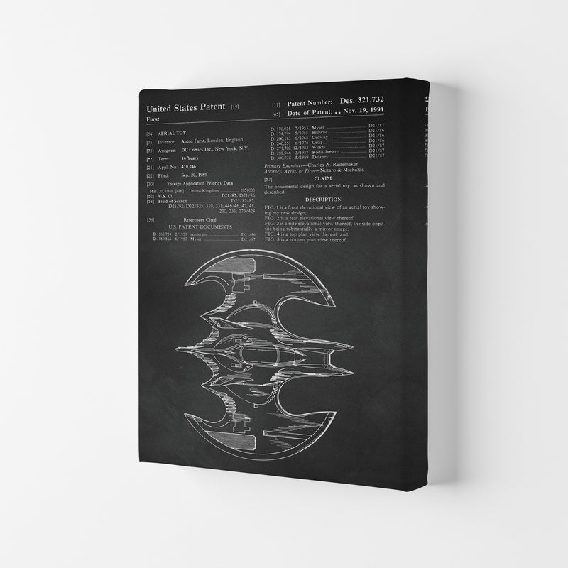 Batwing Patent Side View- Chalkboard Art Print by Jason Stanley Canvas