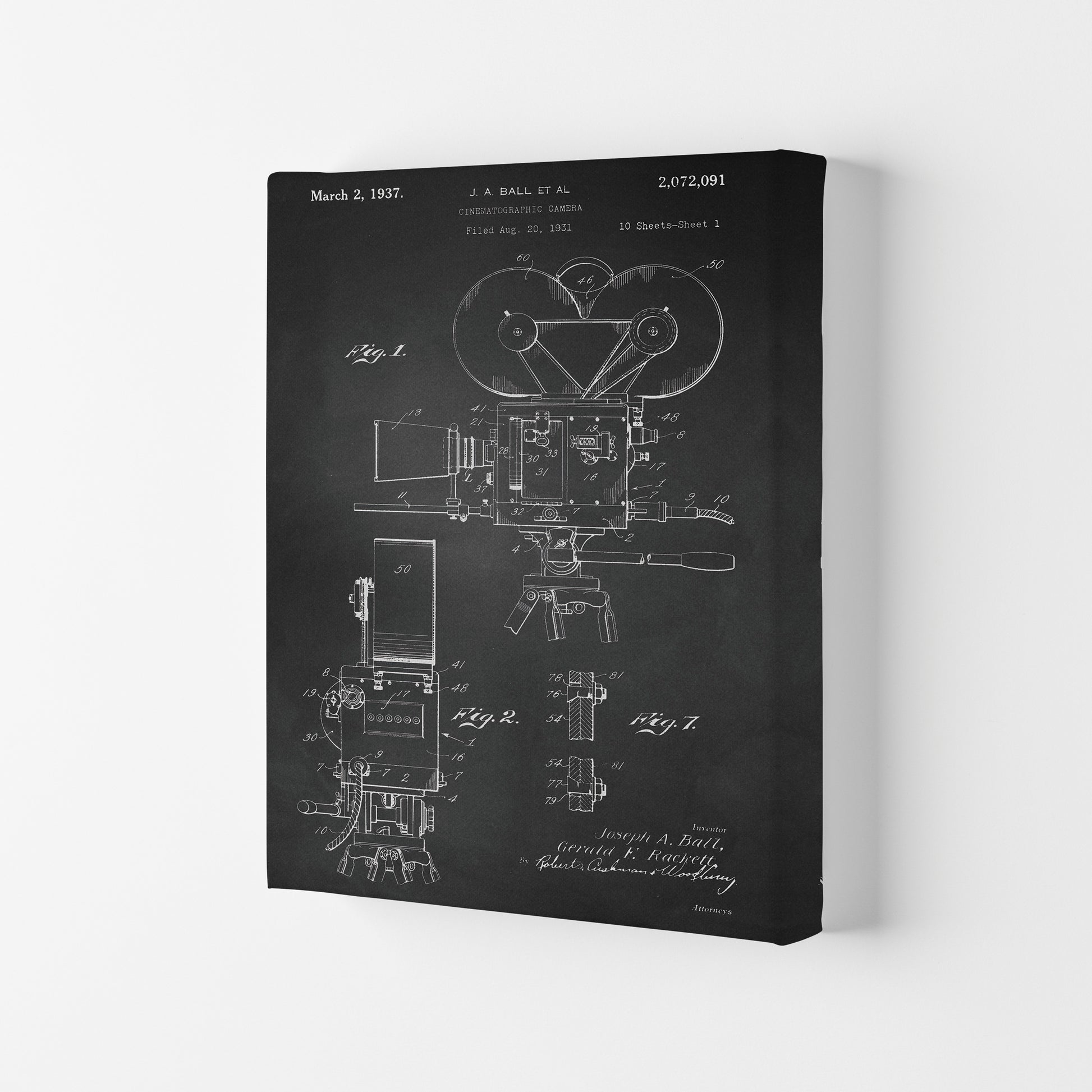 Cinema Camera Patent-Chalkboard Art Print by Jason Stanley Canvas