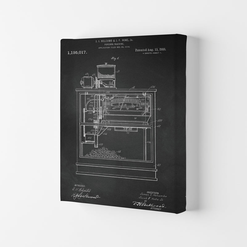 Popcorn Machine Patent- Chalkboard Art Print by Jason Stanley Canvas