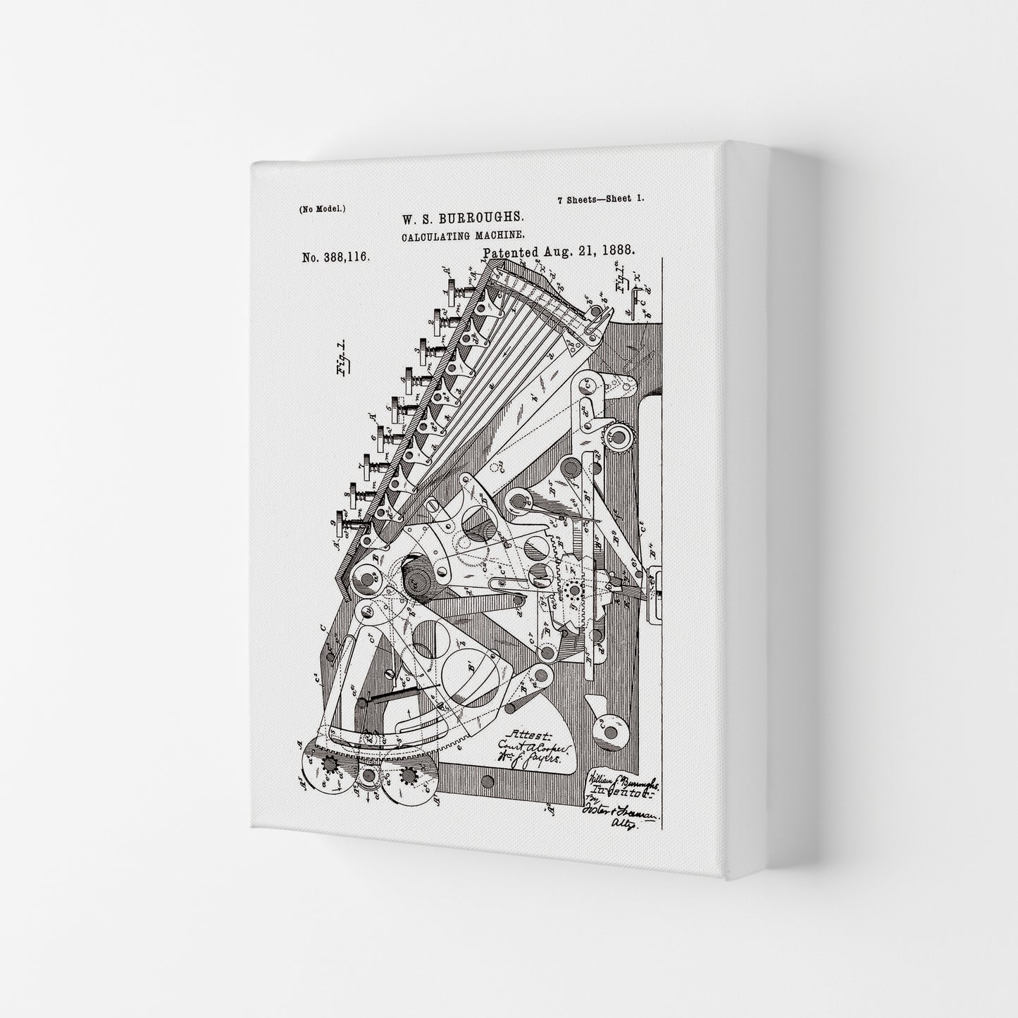 Calculating Machine Patent Art Print by Jason Stanley Canvas