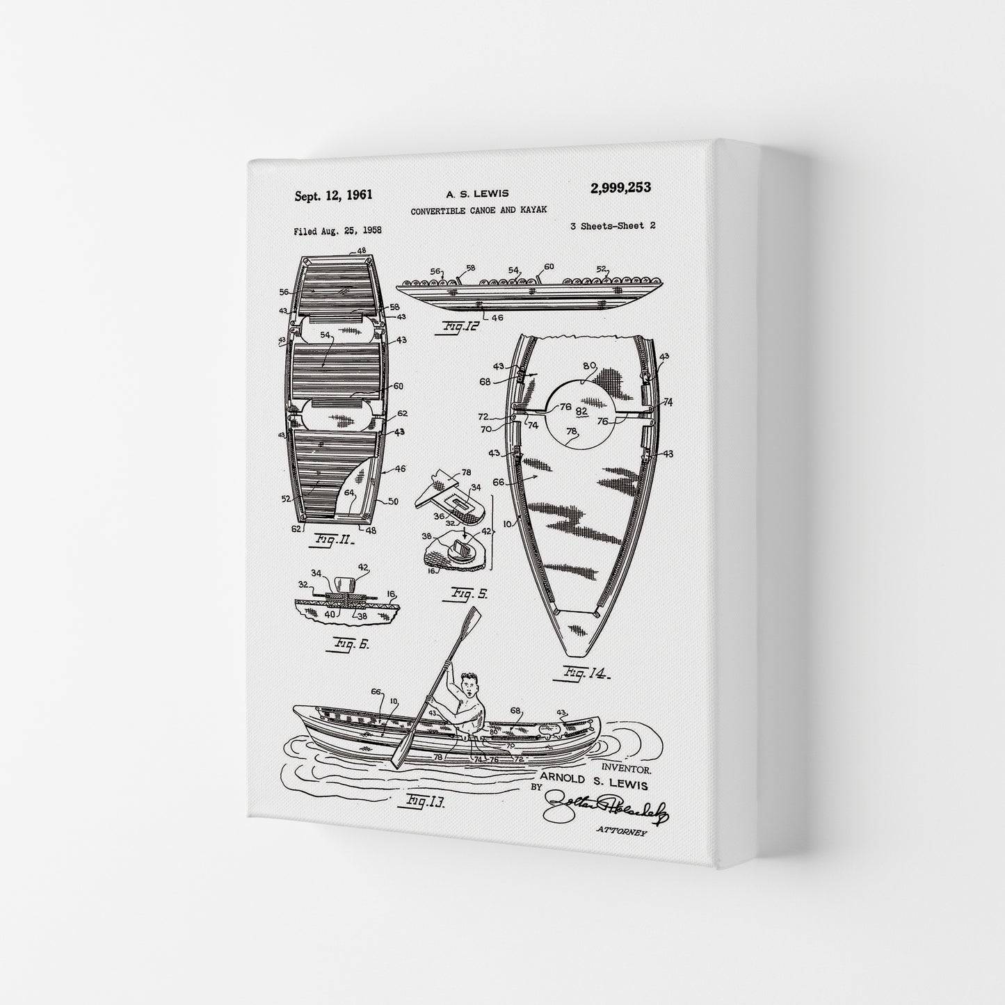 Canoe And Kayak Patent Art Print by Jason Stanley Canvas