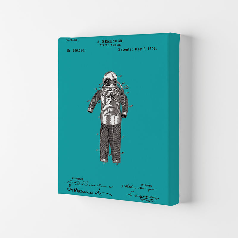 Diving Armor Patent Blue Art Print by Jason Stanley Canvas