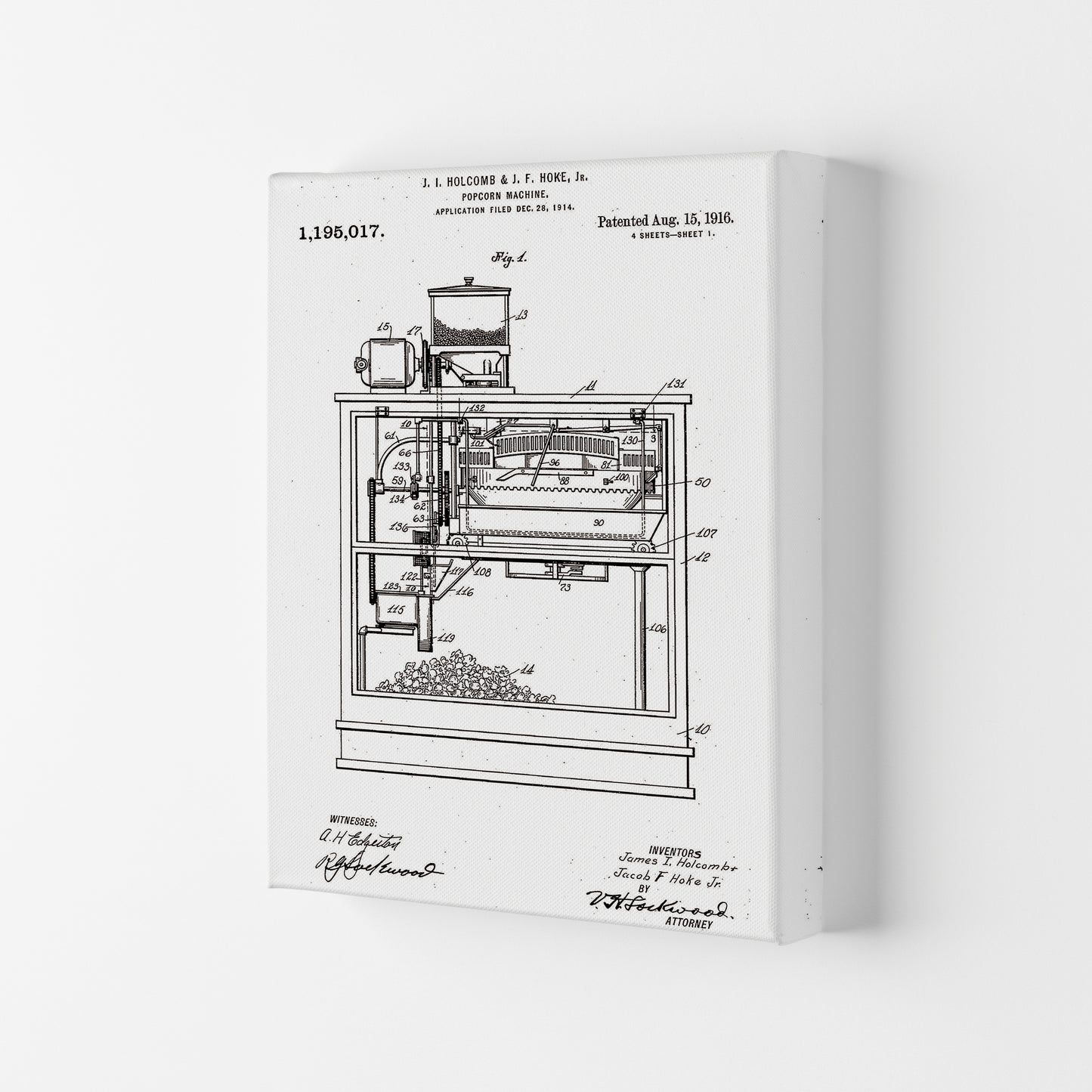 Popcorn Machine Patent Art Print by Jason Stanley Canvas