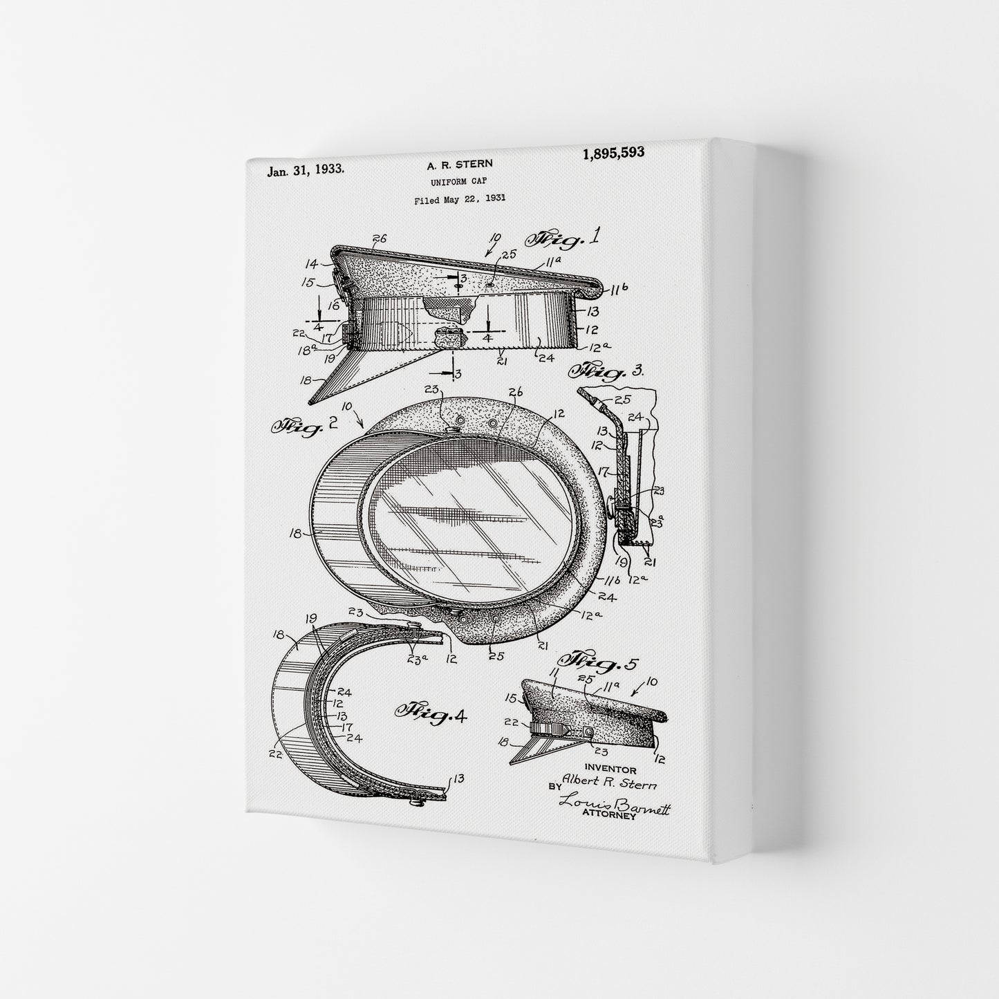 Police Man Hat Patent Art Print by Jason Stanley Canvas