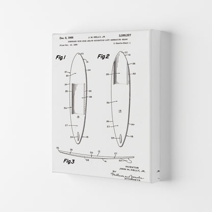 Surfboard Patent White Art Print by Jason Stanley Canvas