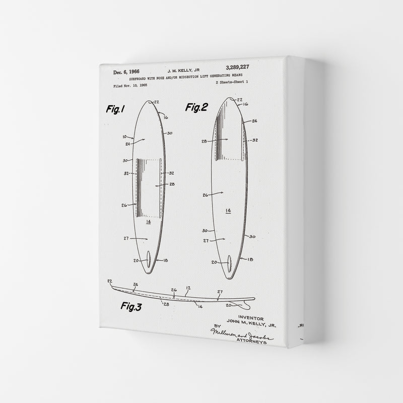 Surfboard Patent White Art Print by Jason Stanley Canvas