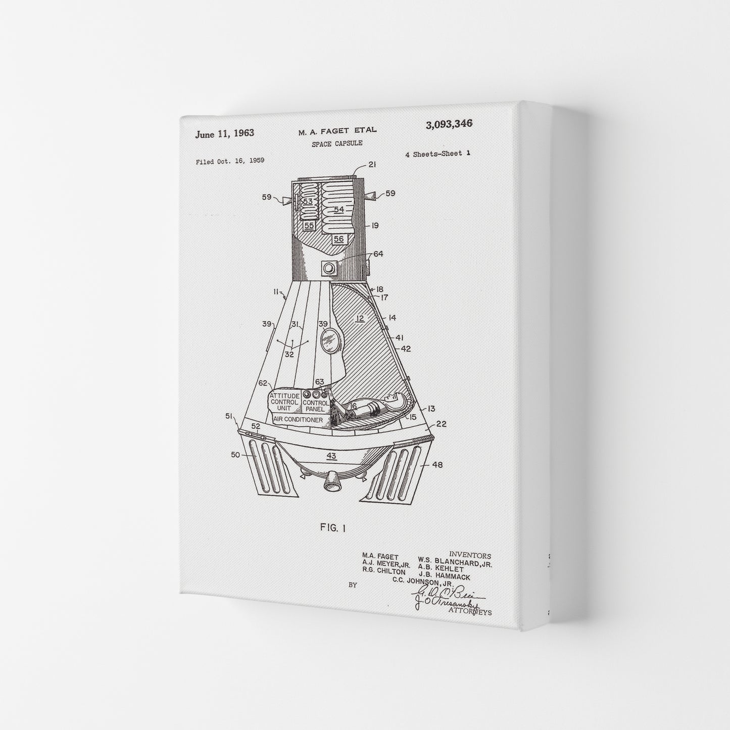Space Capsule Patent Art Print by Jason Stanley Canvas