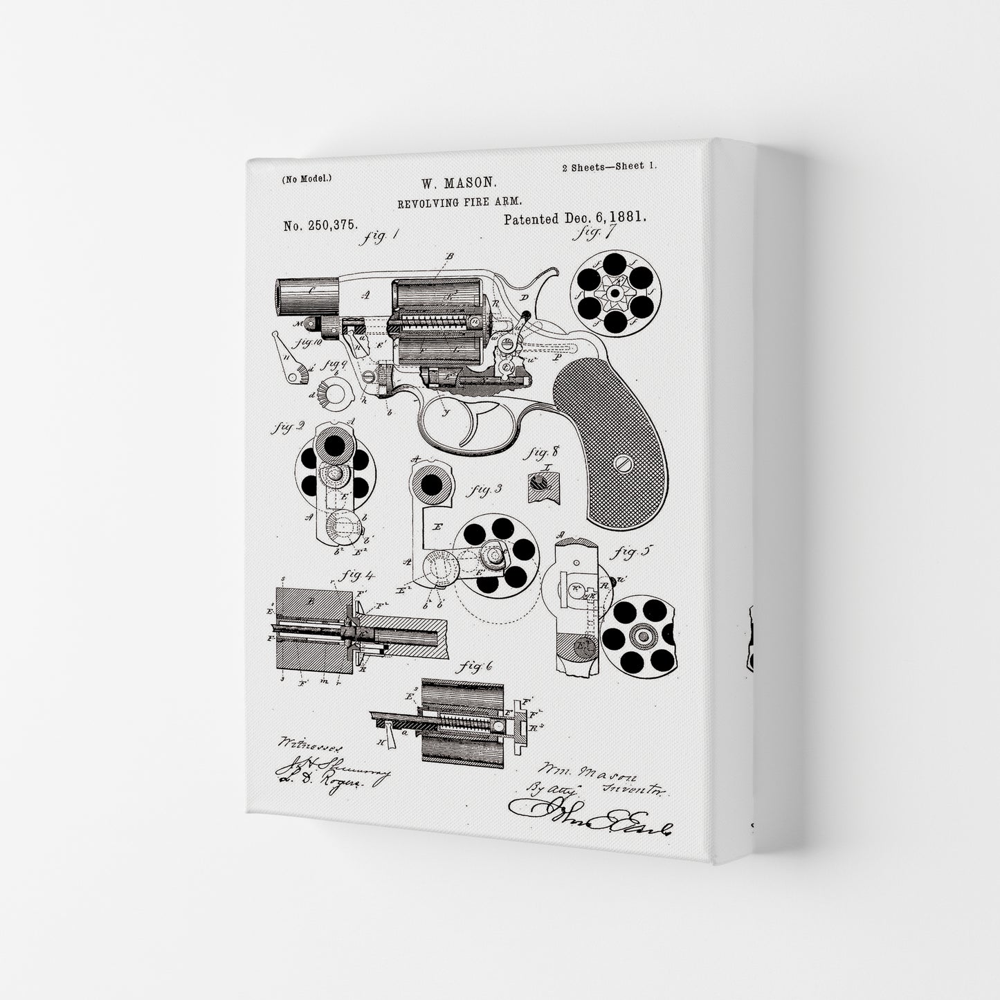 Hand Gun Patent Art Print by Jason Stanley Canvas