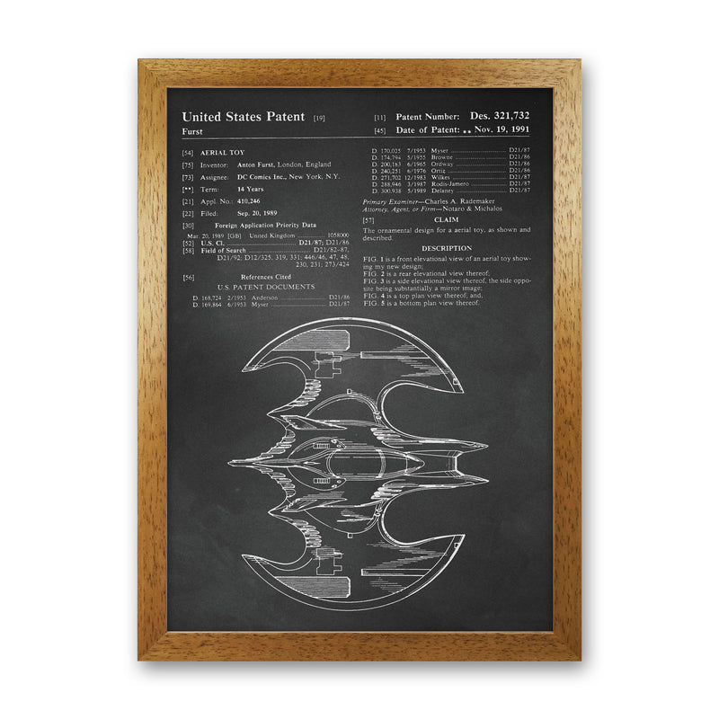 Batwing Patent Side View- Chalkboard Art Print by Jason Stanley Oak Grain