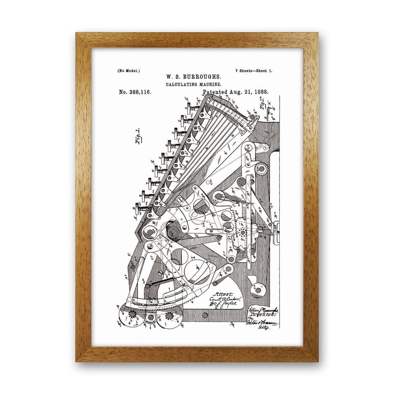 Calculating Machine Patent Art Print by Jason Stanley Oak Grain