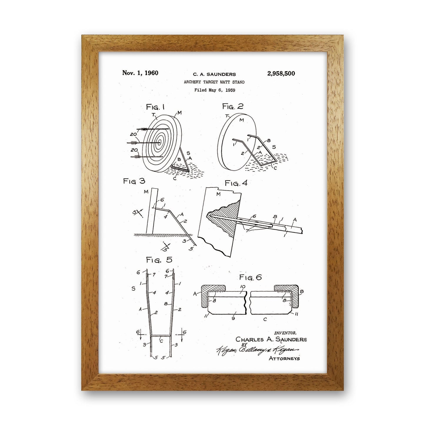 Archery Target Stand Patent Art Print by Jason Stanley Oak Grain