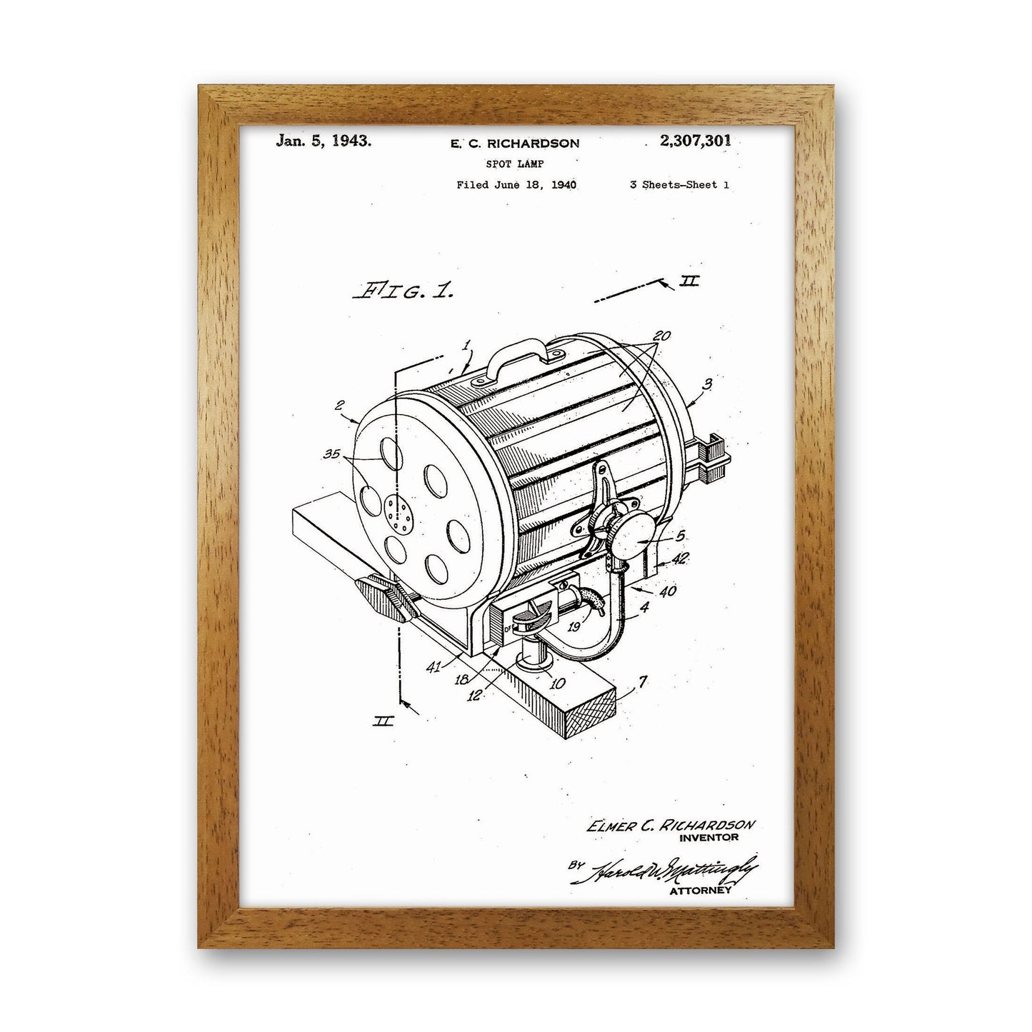 Cinema Spot Light Patent Art Print by Jason Stanley Oak Grain