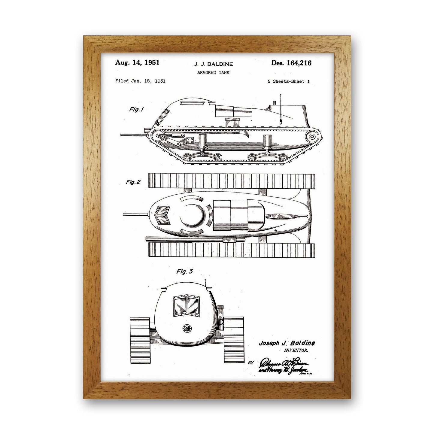 Armored Tank Patent White Art Print by Jason Stanley Oak Grain