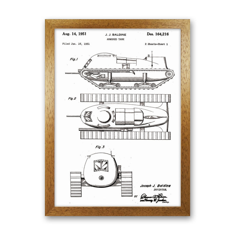 Armored Tank Patent White Art Print by Jason Stanley Oak Grain