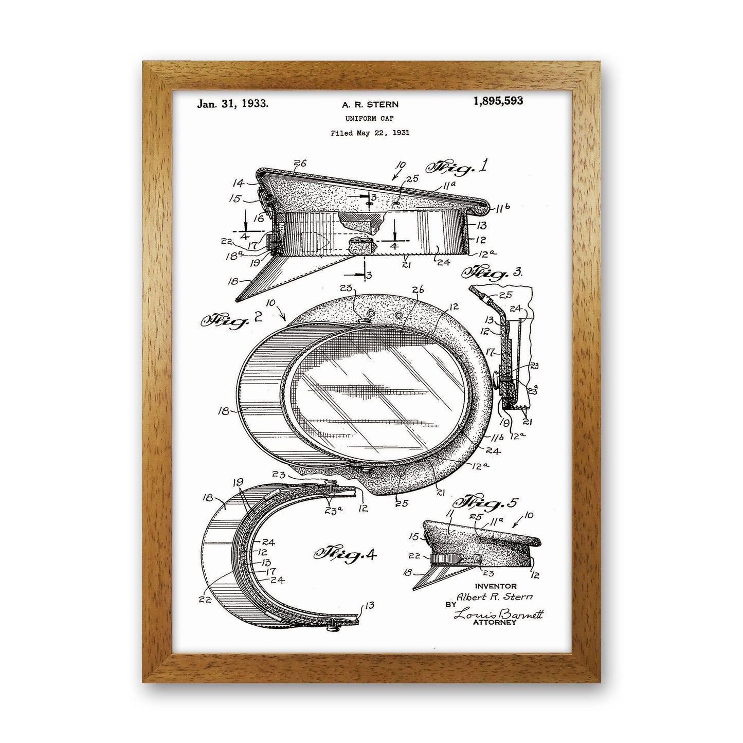 Police Man Hat Patent Art Print by Jason Stanley Oak Grain