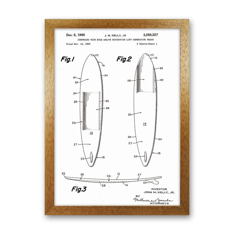 Surfboard Patent White Art Print by Jason Stanley Oak Grain