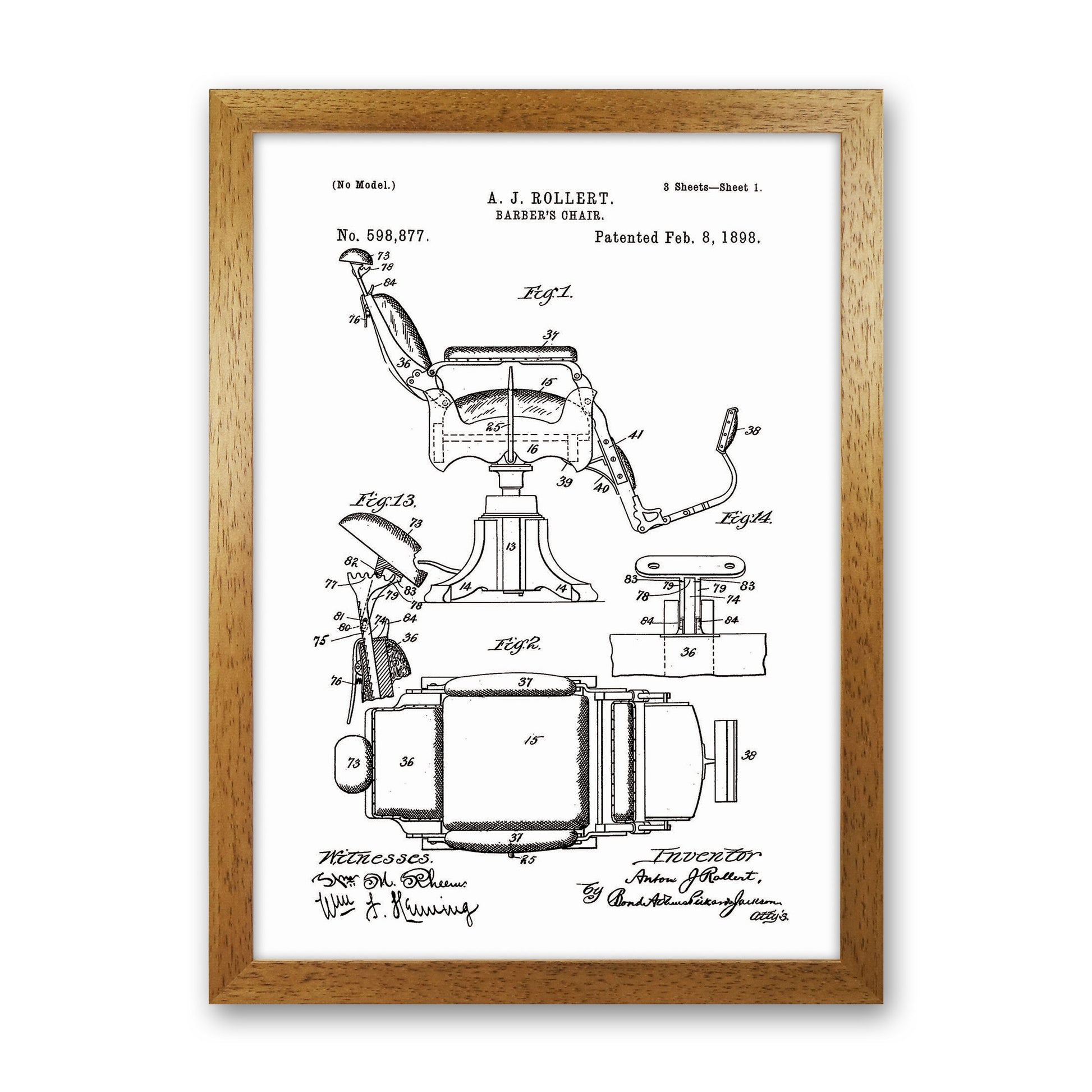 Barber Chair Patent Art Print by Jason Stanley Oak Grain