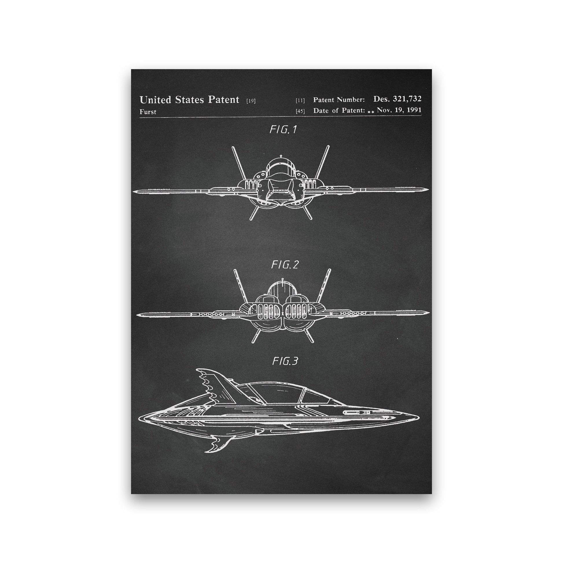 Batwing Patent- Chalkboard Art Print by Jason Stanley Print Only