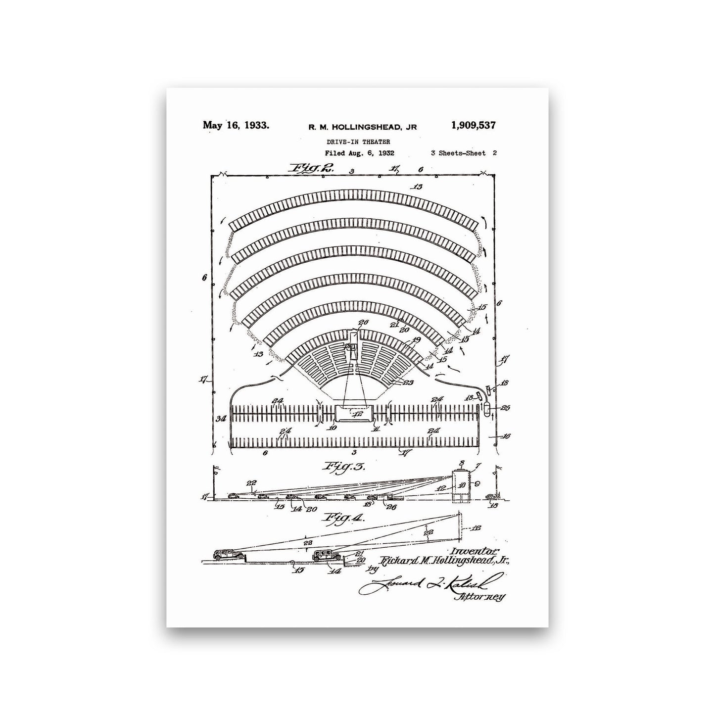 Drive In Theatre Patent Art Print by Jason Stanley Print Only