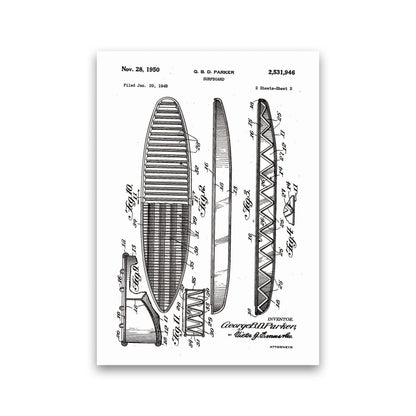 Surfboard Patent Design Art Print by Jason Stanley Print Only