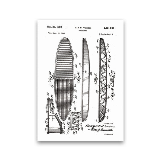 Surfboard Patent Design Art Print by Jason Stanley Print Only