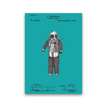Diving Armor Patent Blue Art Print by Jason Stanley Print Only