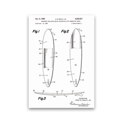 Surfboard Patent White Art Print by Jason Stanley Print Only