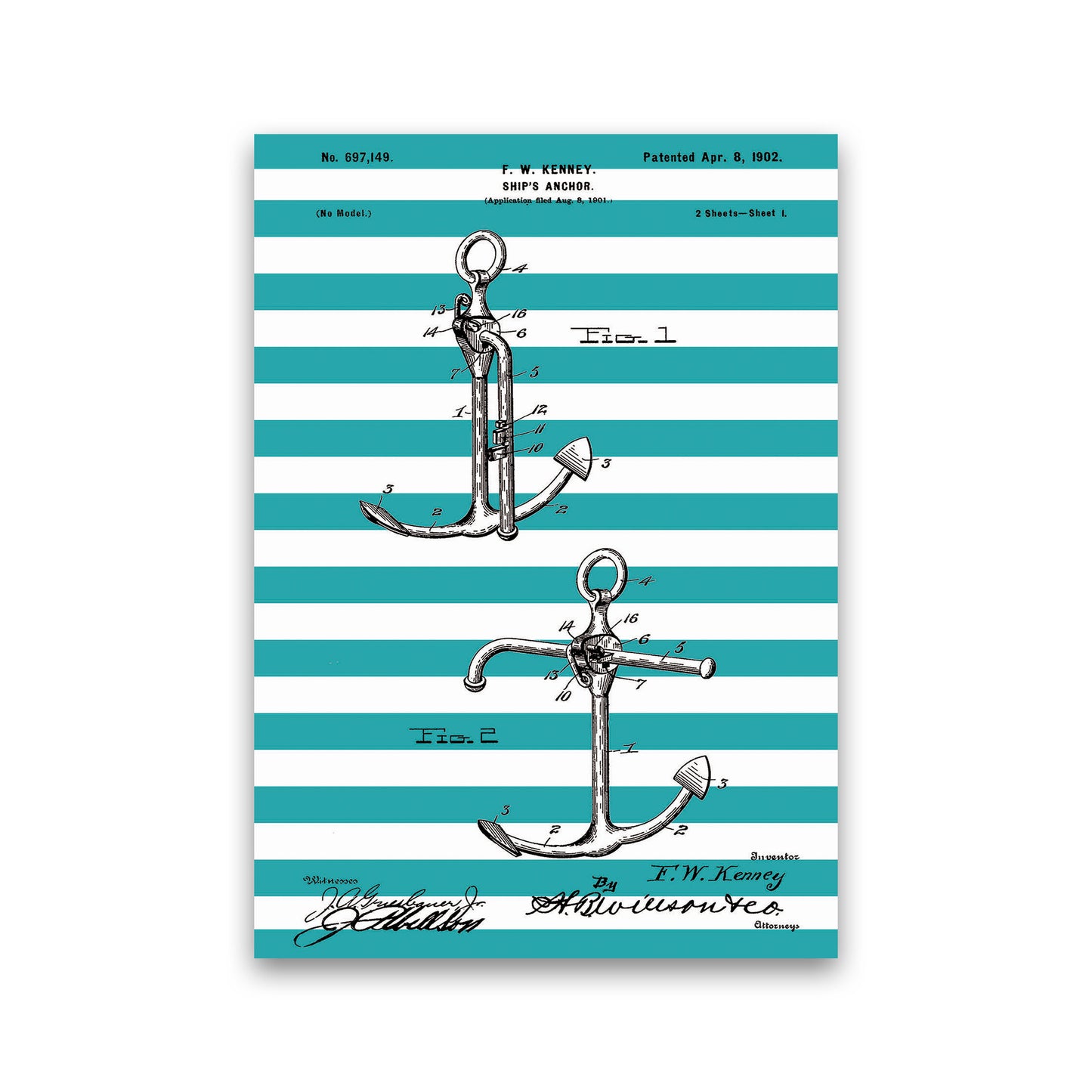 Anchor Patent Stripe Art Print by Jason Stanley Print Only