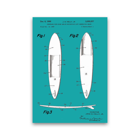 Surfboard Patent Blue Art Print by Jason Stanley Print Only