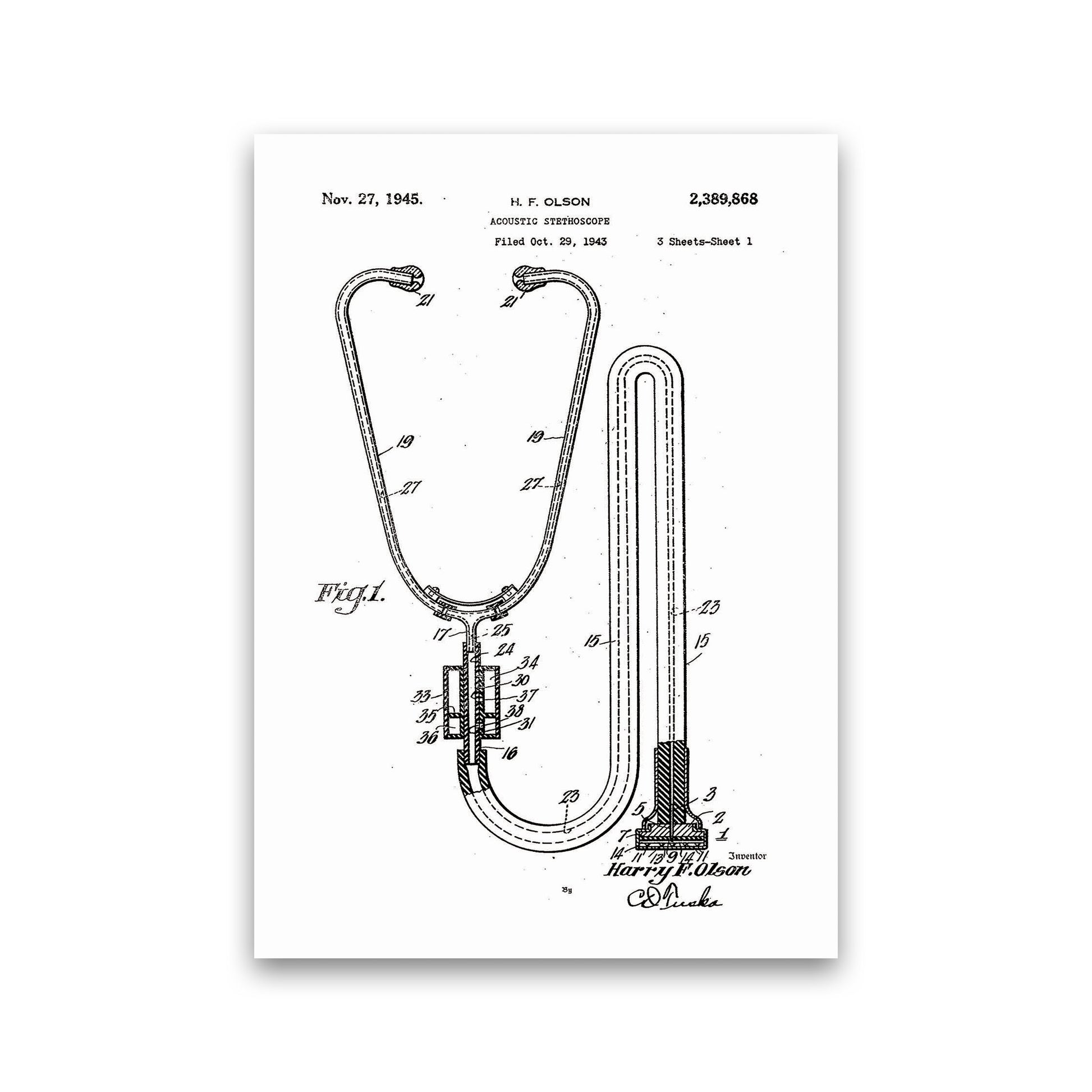 Stethoscope Patent Art Print by Jason Stanley Print Only
