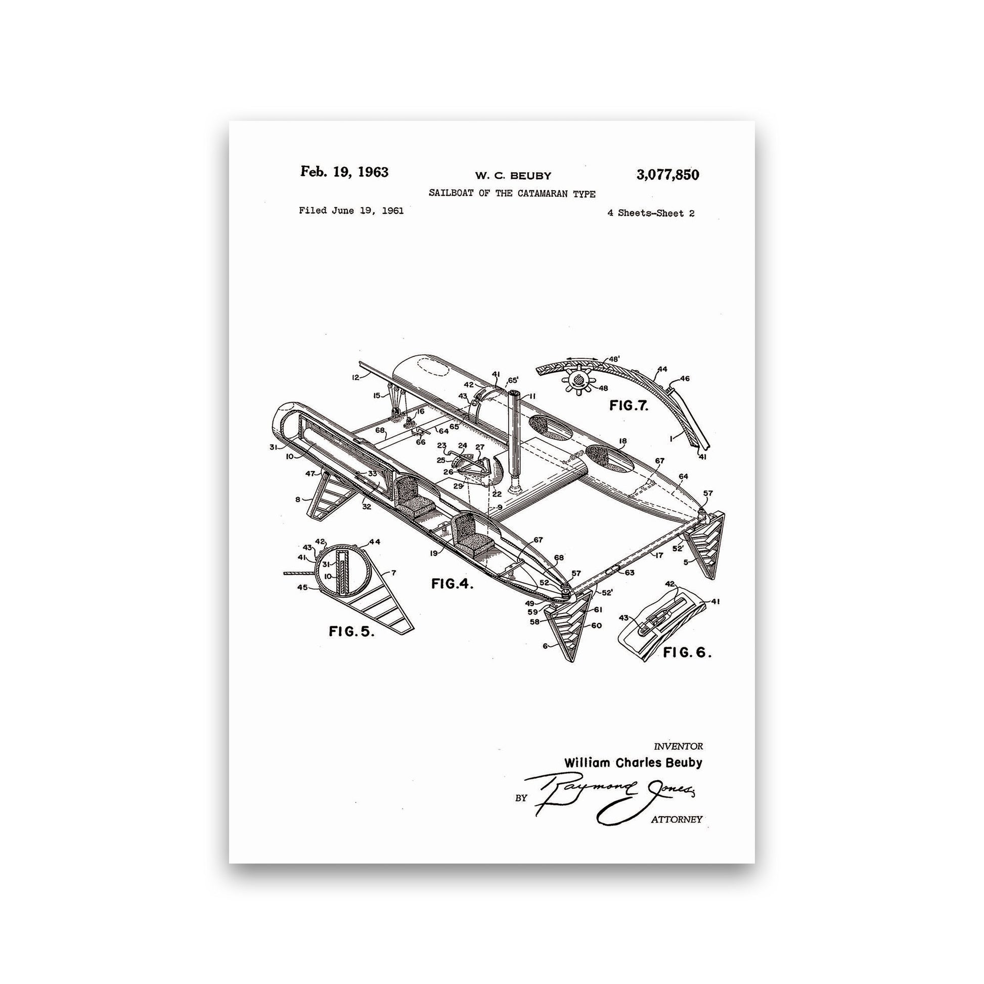 Catamaran Patent Art Print by Jason Stanley Print Only