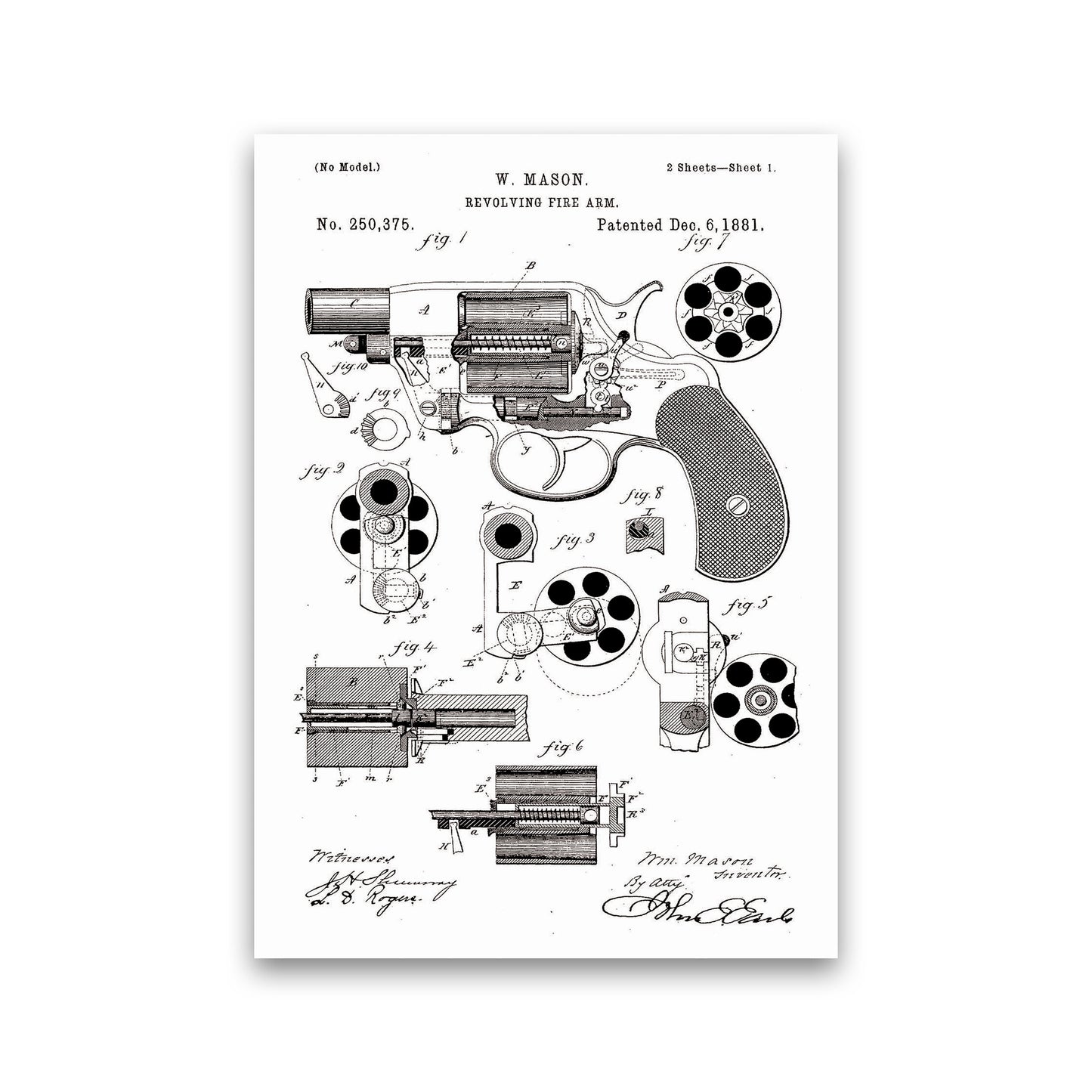 Hand Gun Patent Art Print by Jason Stanley Print Only