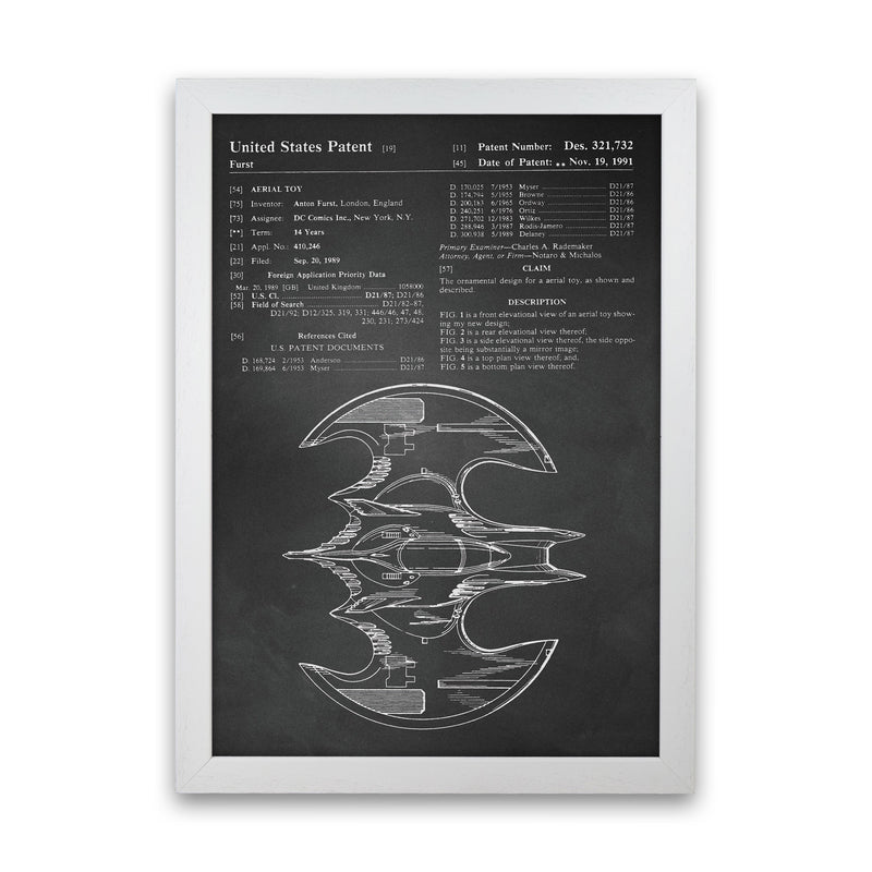Batwing Patent Side View- Chalkboard Art Print by Jason Stanley White Grain