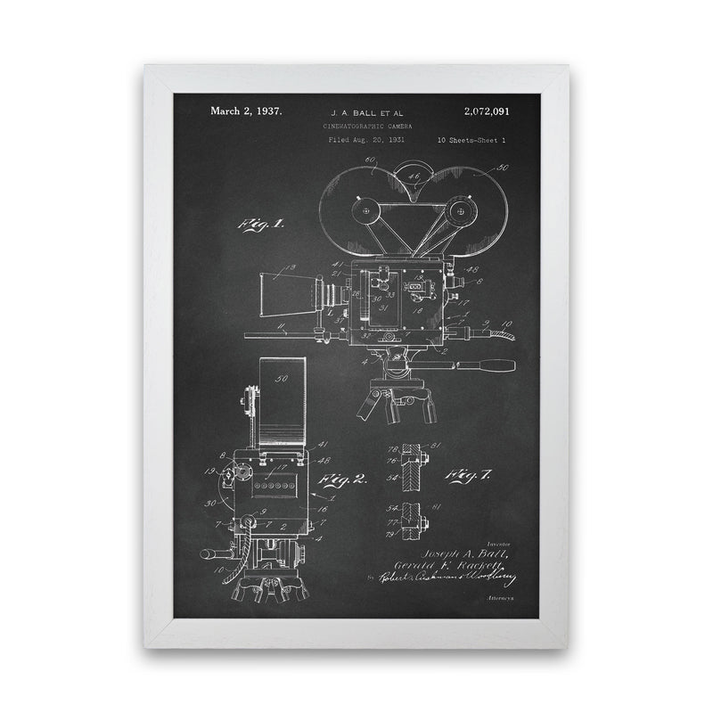 Cinema Camera Patent-Chalkboard Art Print by Jason Stanley White Grain