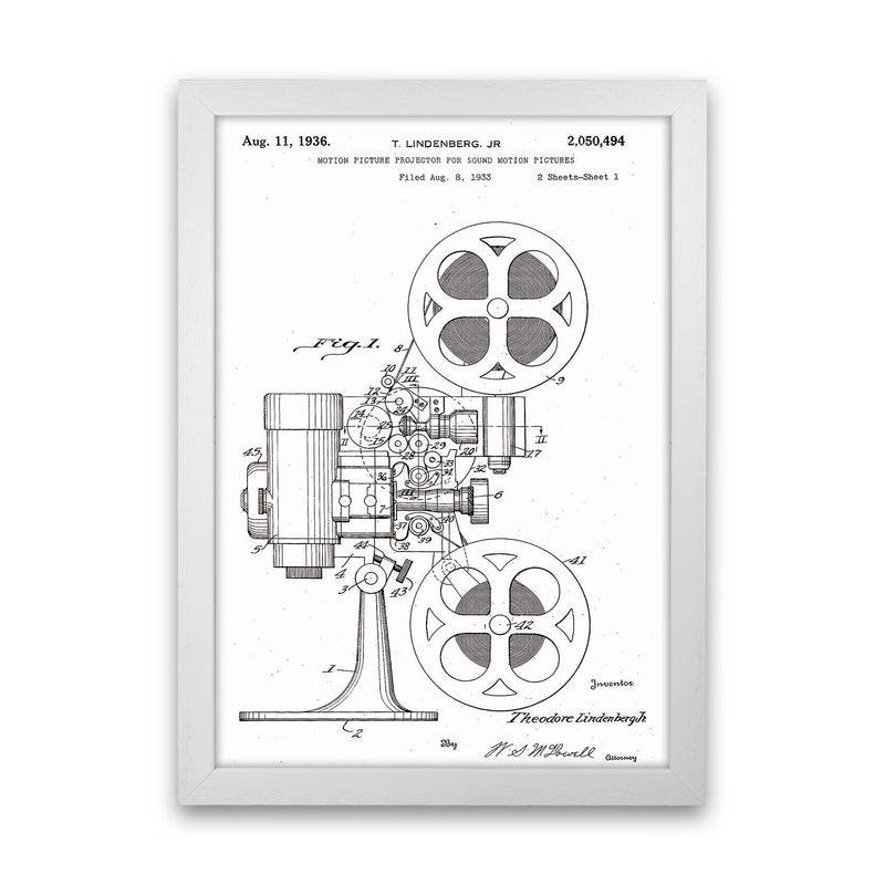 Motion Picture Projector Patent Art Print by Jason Stanley White Grain