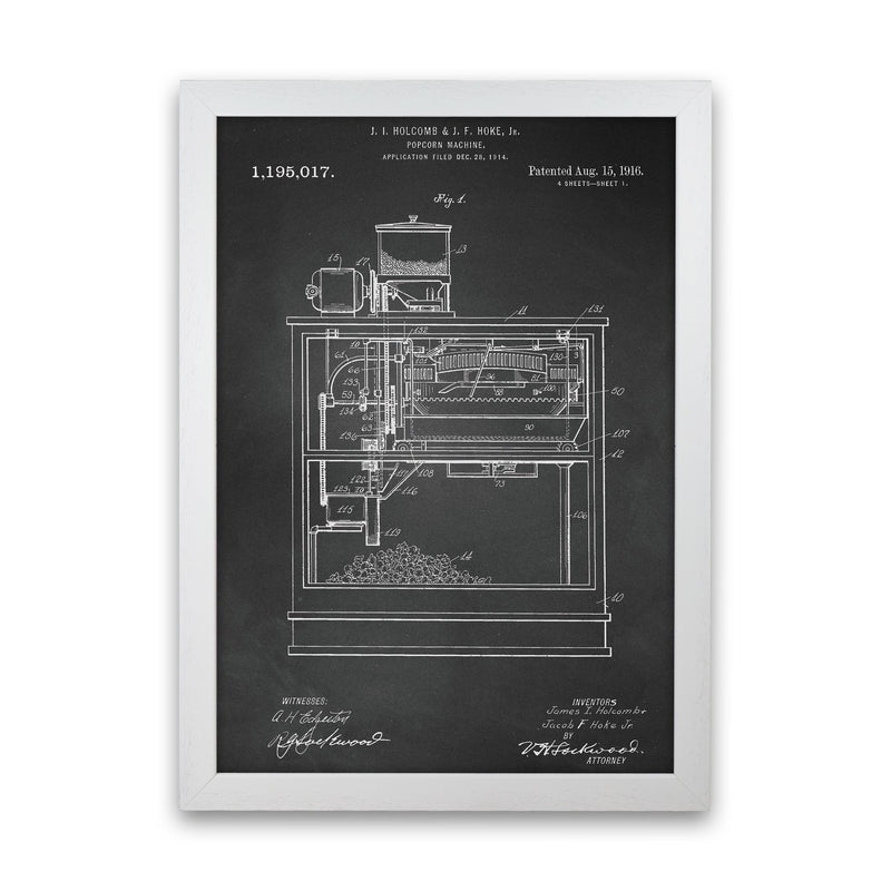 Popcorn Machine Patent- Chalkboard Art Print by Jason Stanley White Grain